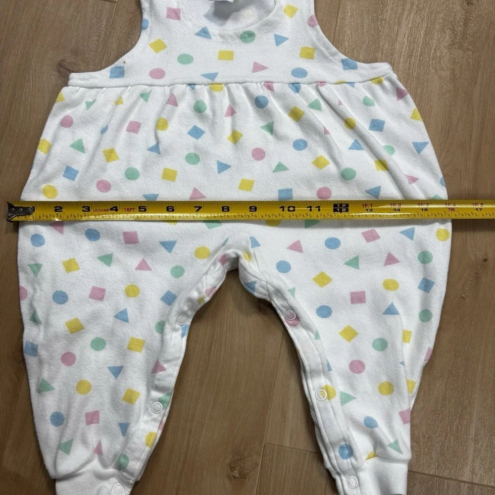 VTG Carters Baby Girl Bubble Romper 12 Month Shapes Colorblock Pastel 90s USA